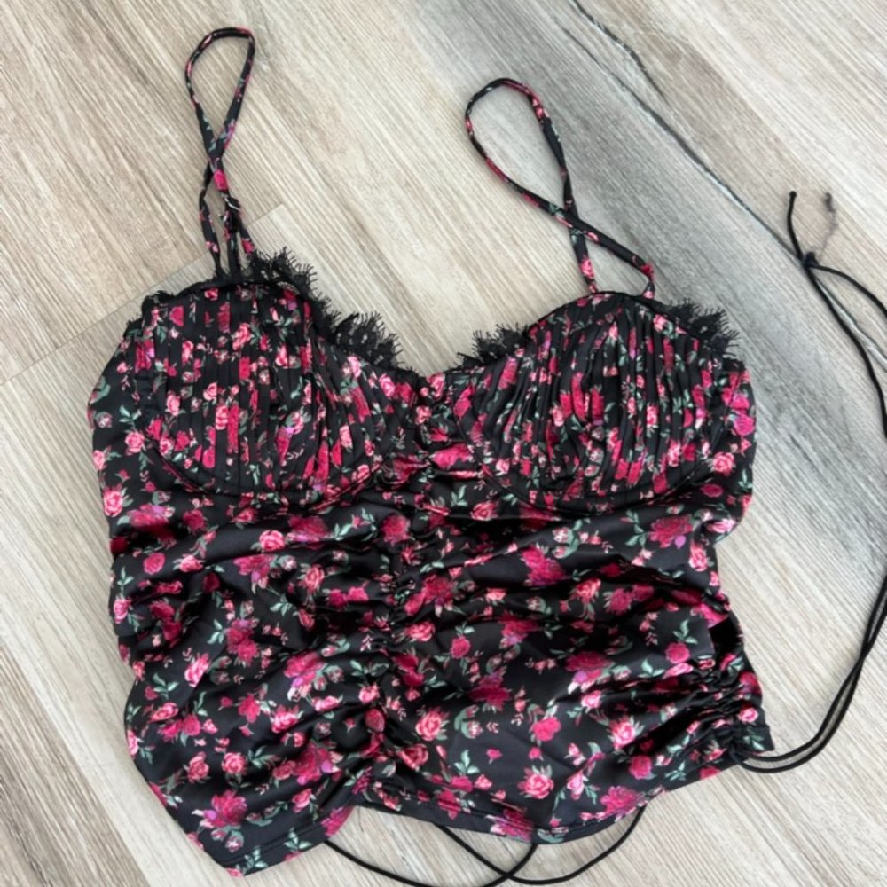 FOR LOVE AND LEMONS BLACK FLORAL BUSTIER TOP